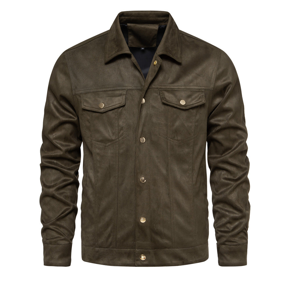 Lederjacke Herren Vintage Stil mit Taschen Elegant Schwarz