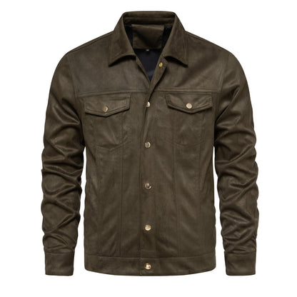 Lederjacke Herren Vintage Stil mit Taschen Elegant Schwarz