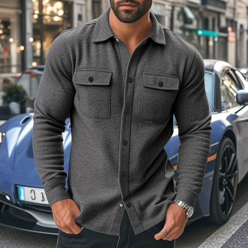 Herren Jacke Langarm Modern mit Brusttaschen und Knöpfen