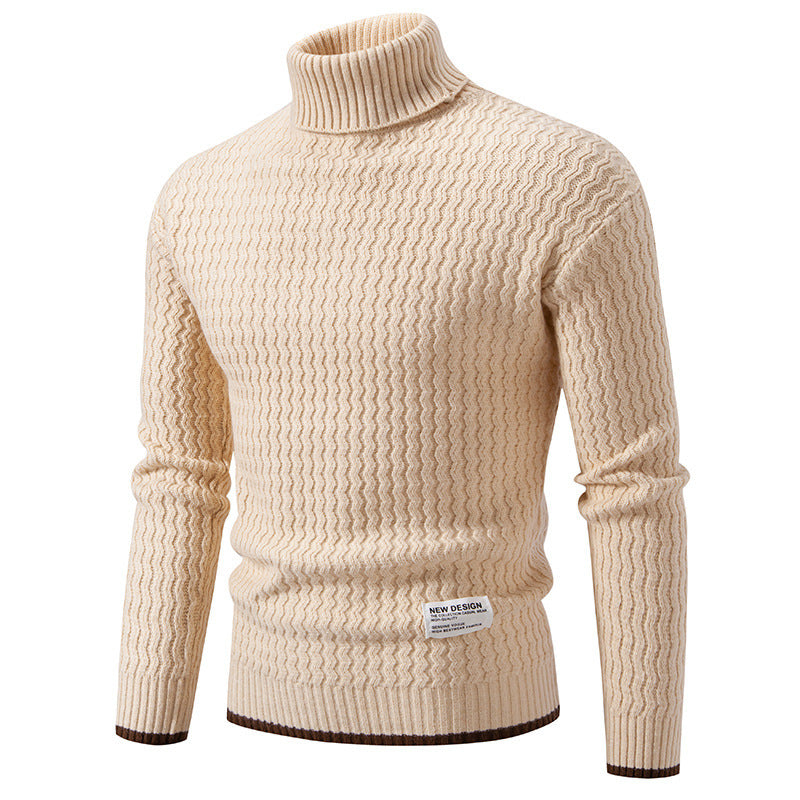 Herren Strickpullover Hochkragen Strukturiert Zopf Muster