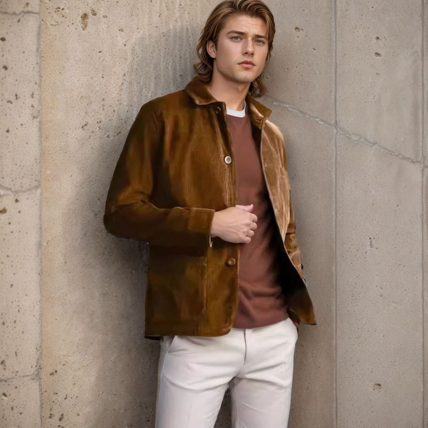 Herren Cordjacke Lässig mit Taschen Braun Modern - BerlinGlamour