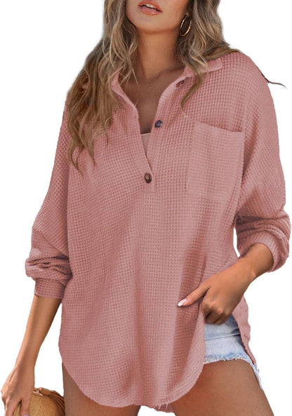 Damen Oversized Hemd aus Baumwoll mit Brusttasche und Knöpfen
