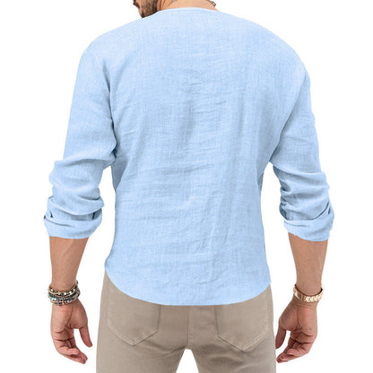 Herren Leinenhemd V-Ausschnitt Sommer FreizeitstyleType