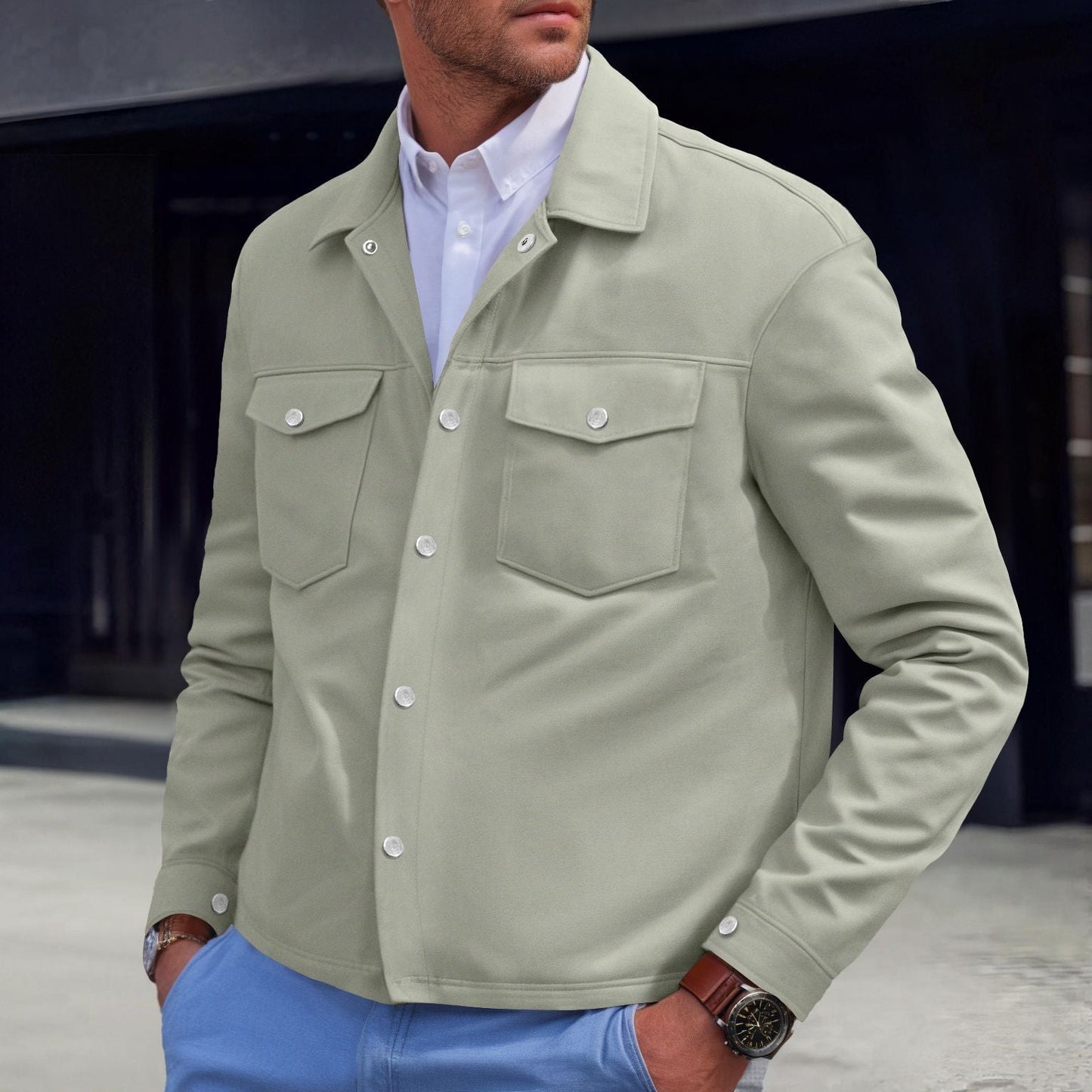 Herren Hemdjacke Modern mit Brusttaschen Schnitt Slimfit