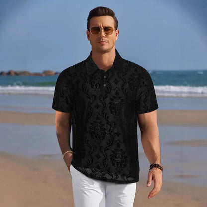 Herren Polohemd Elegantes Damastmuster Modern