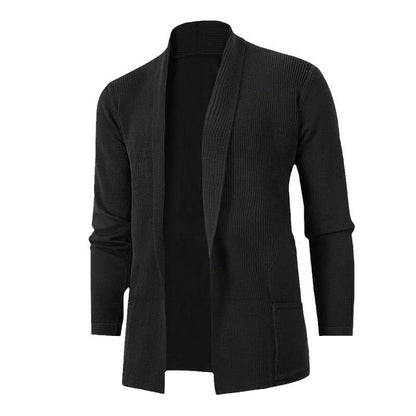 Herren Strickjacke Offener Kragen Elegant Rippdesign