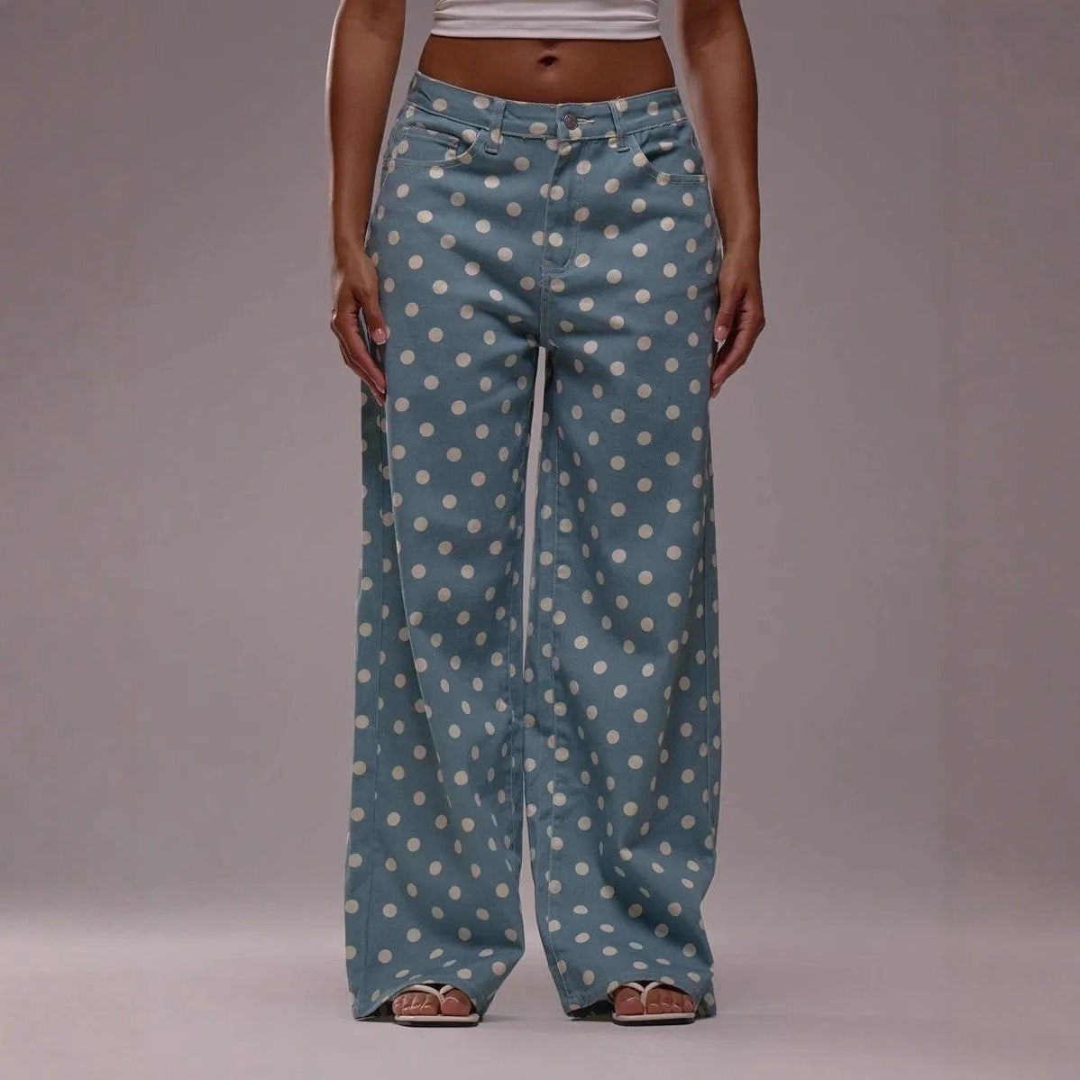 Damen Hose Polka Dot Muster Weite Bein