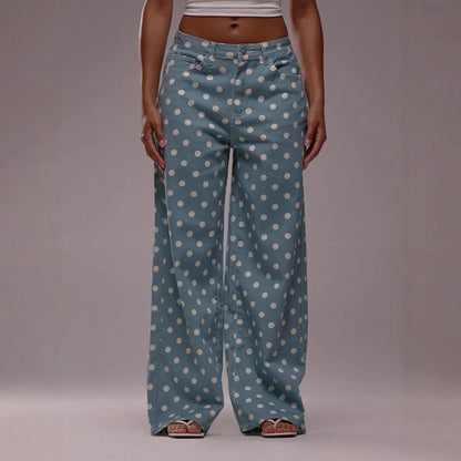 Damen Hose Polka Dot Muster Weite Bein