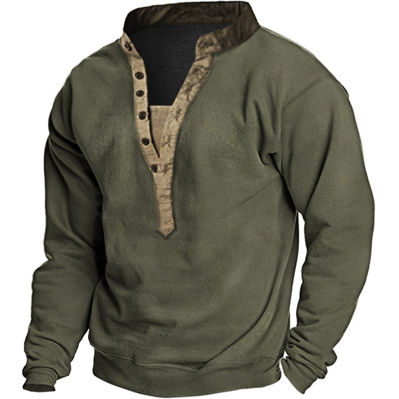 Herren Langarmshirt Elegantes Design Knopfverschluss Mit Brusttasche