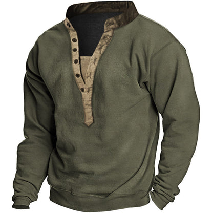 Herren Langarmshirt Elegantes Design Knopfverschluss Mit Brusttasche