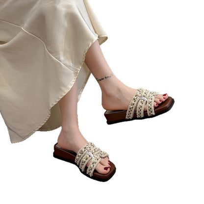 Damen Sandalen Dekorativ mit Perlenapplikation Elegant