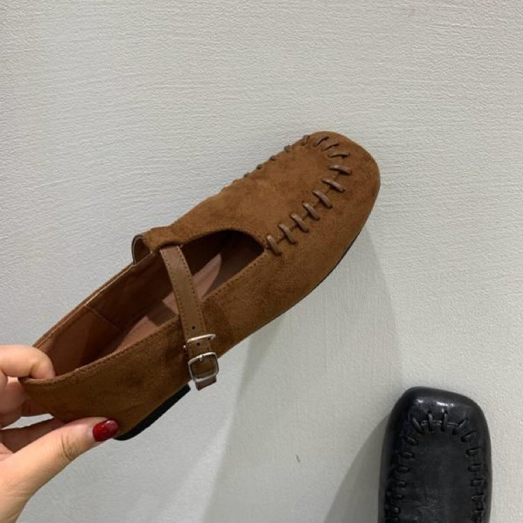 Damen Mokassins mit Stichen und verstellbarem Riemen Frauen Schuhe