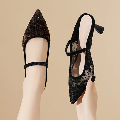 Damen Pumps Elegante Slingback Schuhe mit Spitze Hochhackig