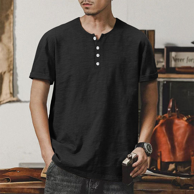 Herren T-Shirt Baumwolle Casual Knopfleiste Modern