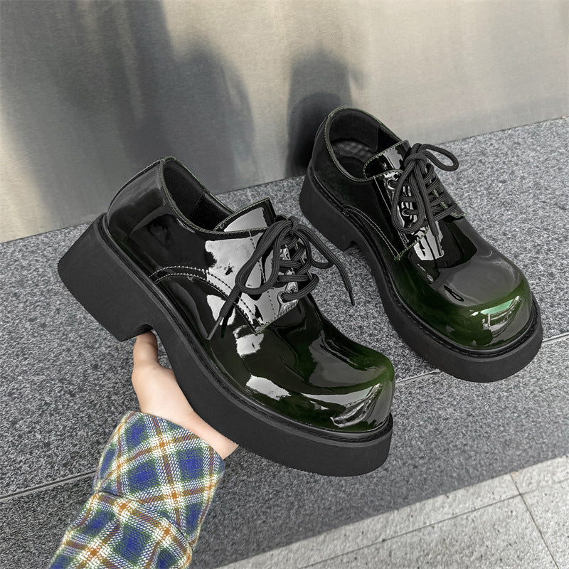 Damen Schnürschuhe Hochglänzend Dicke Sohle Modisch