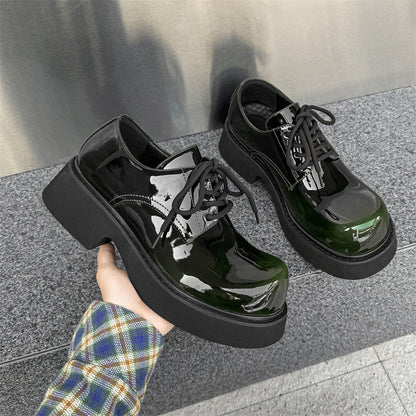 Damen Schnürschuhe Hochglänzend Dicke Sohle Modisch