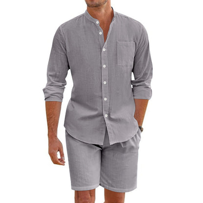 Herren Casual Set Langarmshirt und Shorts Sommer