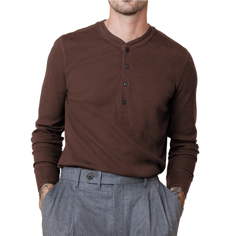 Herren Langarmshirt Weich Modern Knopfleiste