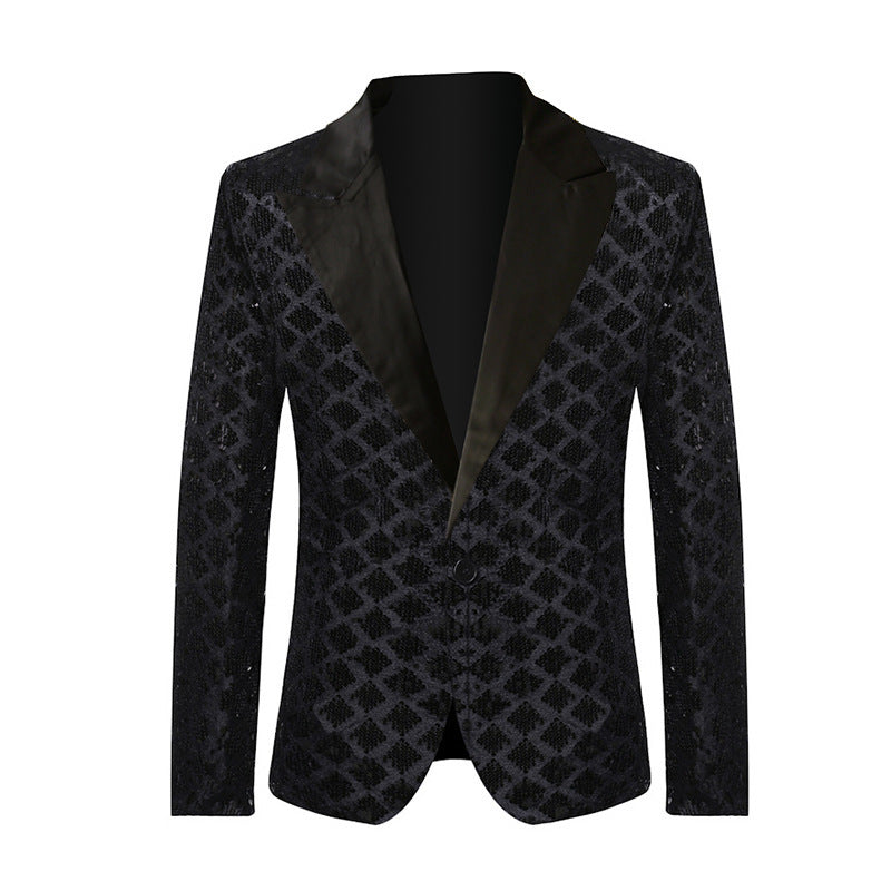 Glamour Jacke Herren Paillettenanzug Elegant Schwarz
