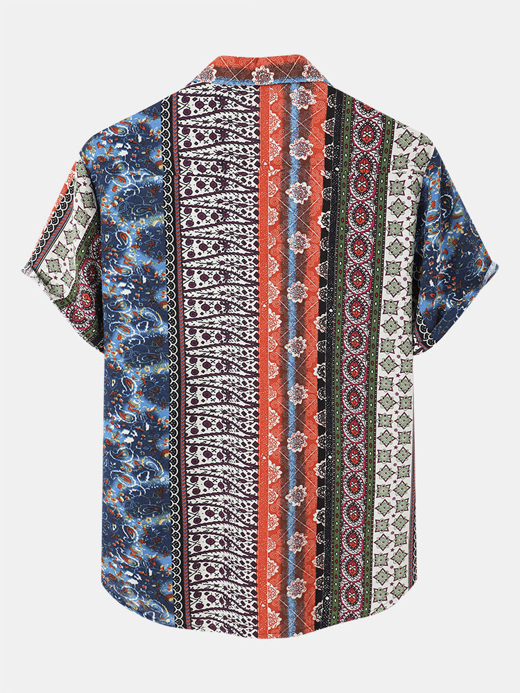 Herren Kurzarmhemd und Shorts Set Sommer Patchwork Style