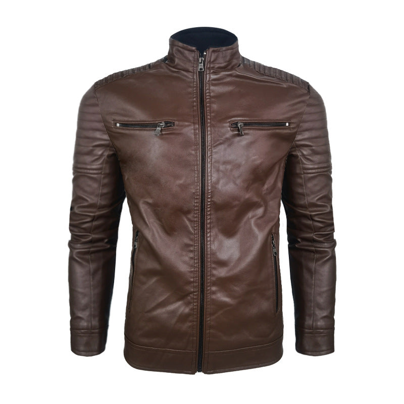 Herren Lederjacke Bikerstil Steppoptik Schwarz