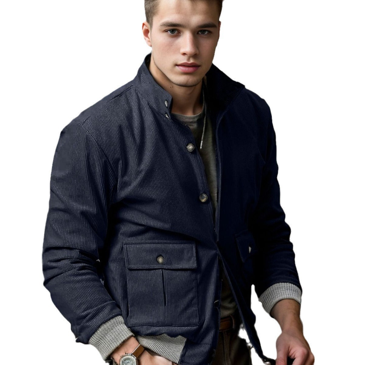 Herren Utilityjacke Modern mit Taschen Stehkragen