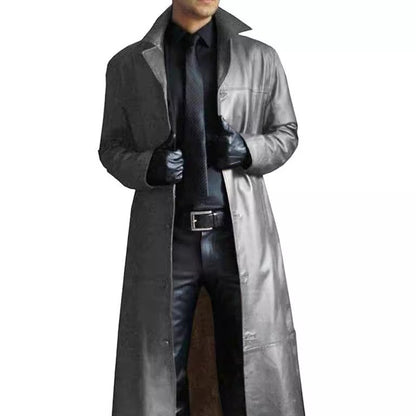 Herren Kunstledermantel Elegant Doppelter Knopfverschluss Schwarzer Ledermantel - BerlinGlamour