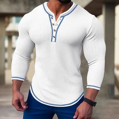 Herren Langarm-Shirt Modern mit Knöpfen und Struktur-Design