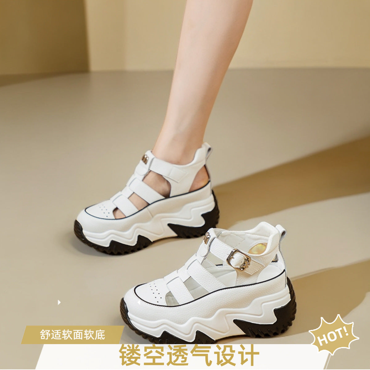 Damen Plateau-Sandalen Hoch mit Verstellbarem Riemen und Rutschfester Sohle