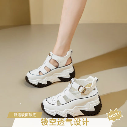 Damen Plateau-Sandalen Hoch mit Verstellbarem Riemen und Rutschfester Sohle