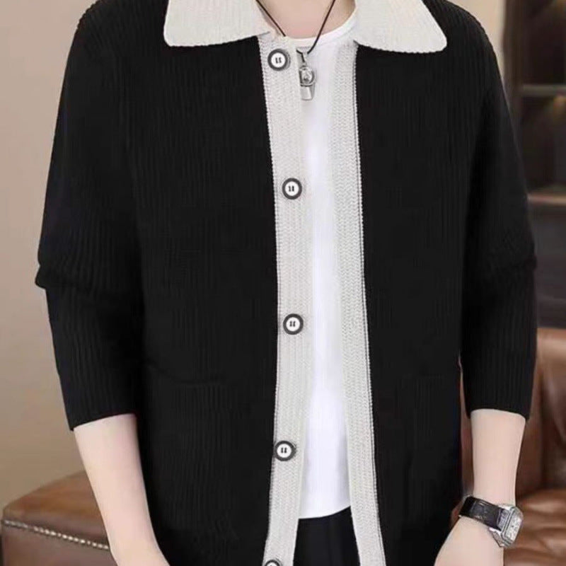 Herren Strickjacke Modern Button Up Design Schwarz - BerlinGlamour