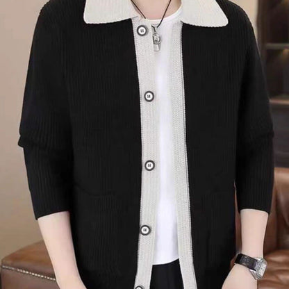 Herren Strickjacke Modern Button Up Design Schwarz - BerlinGlamour
