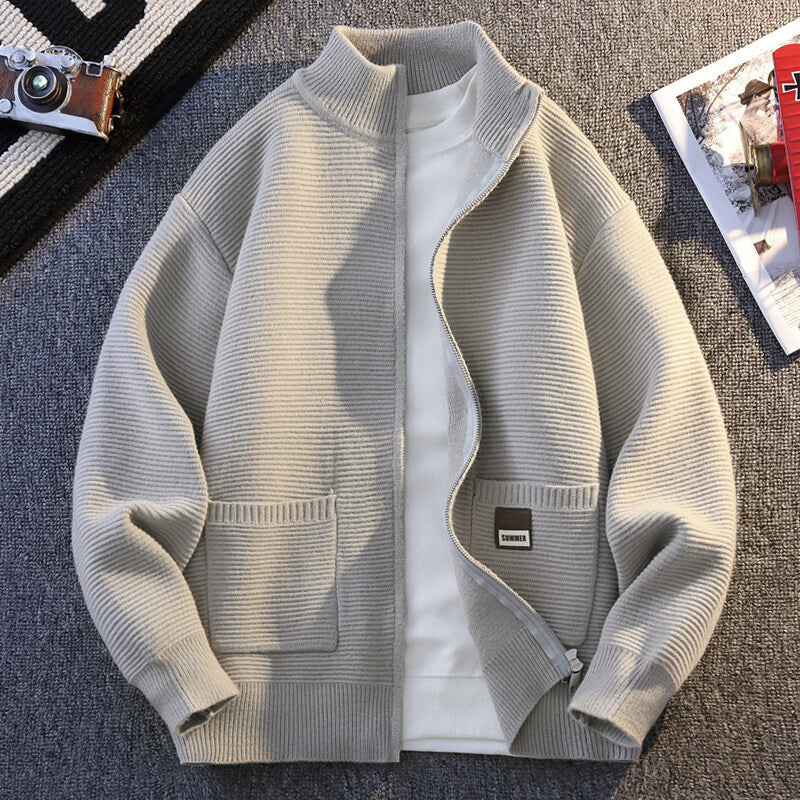 Herren Strickjacke Gemustert Mit Kragen Und Taschen