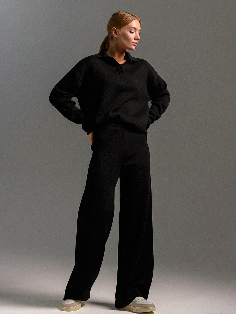 Damen Sportset Polopullover Weitbein Hose Komfort