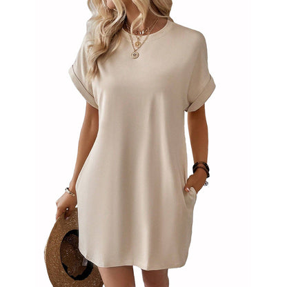 Damen T-Shirt-Kleid mit Taschen Lässig Leger Sommerkleid
