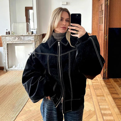 Lederjacke Damen Modern mit Reißverschluss und Taschen