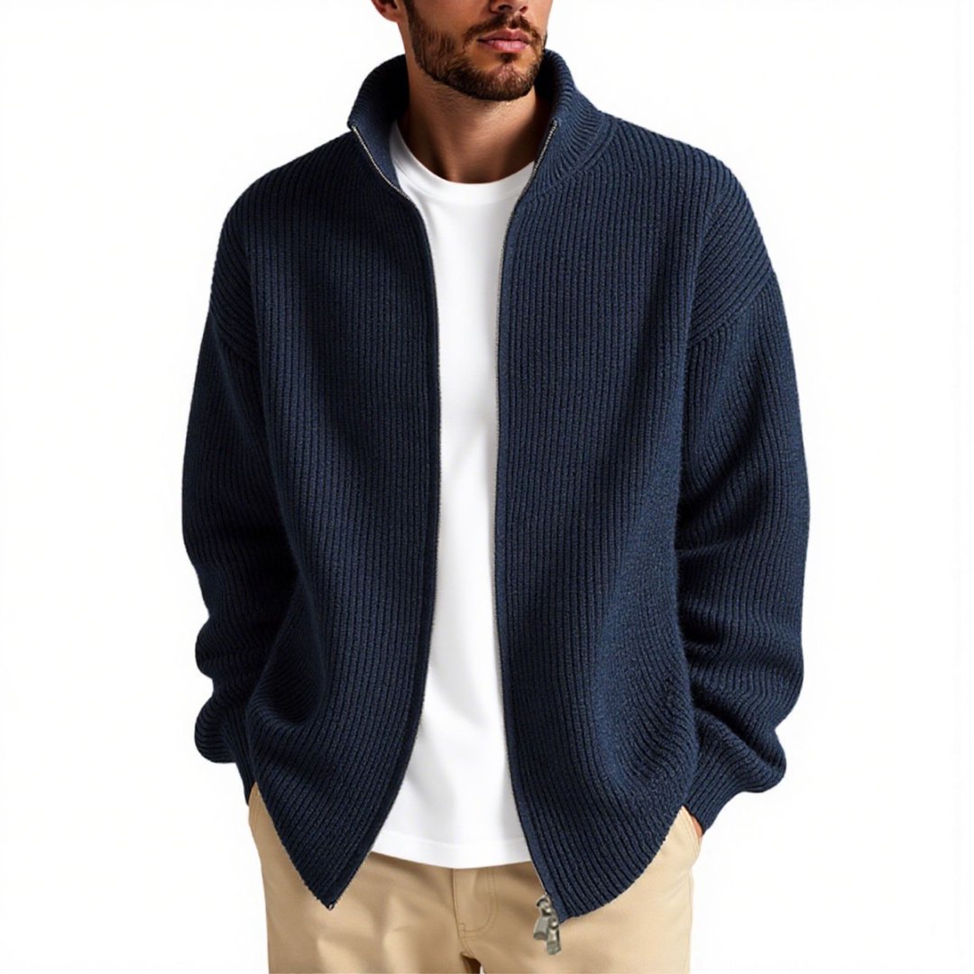Herren Strickjacke Warm Hochkragen Reißverschluss