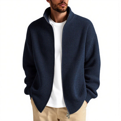 Herren Strickjacke Warm Hochkragen Reißverschluss