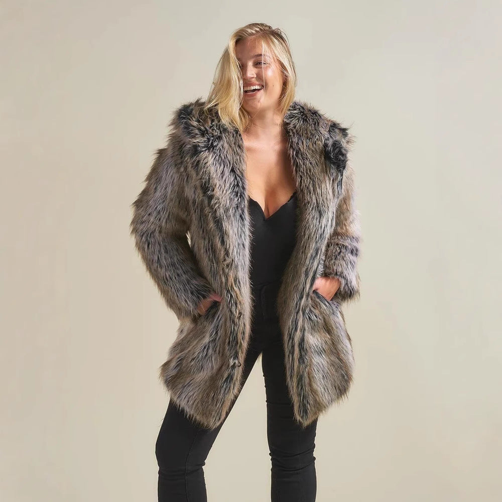 Damen Faux-Fur-Mantel mit Kapuze Warm und Ohrenschützer