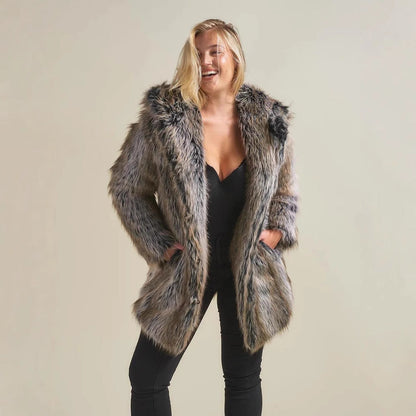 Damen Faux-Fur-Mantel mit Kapuze Warm und Ohrenschützer