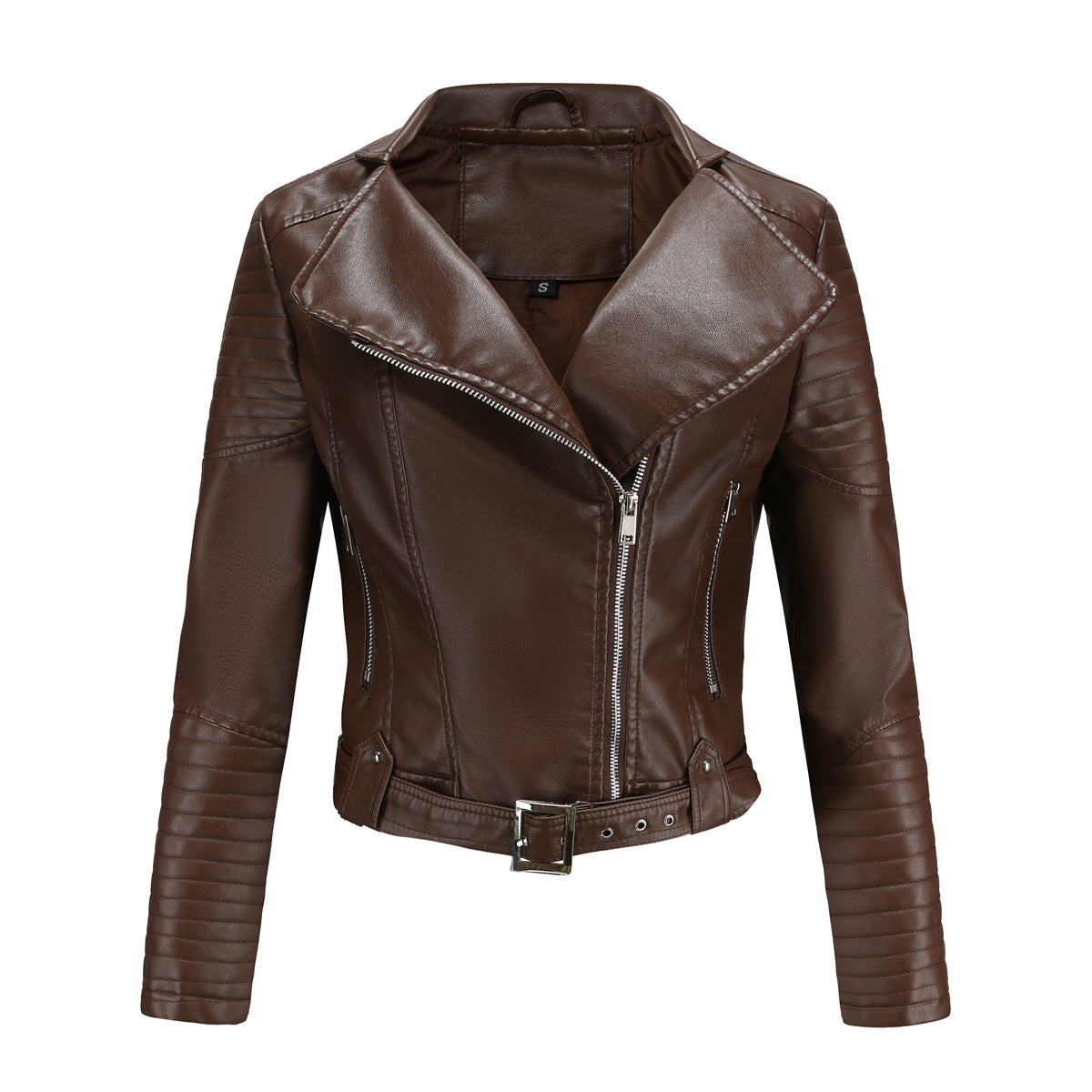 Schwarze Bikerjacke Damen Tailliert Leder Optik