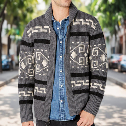 Herren Strickjacke Modern mit Hochkragen und Muster