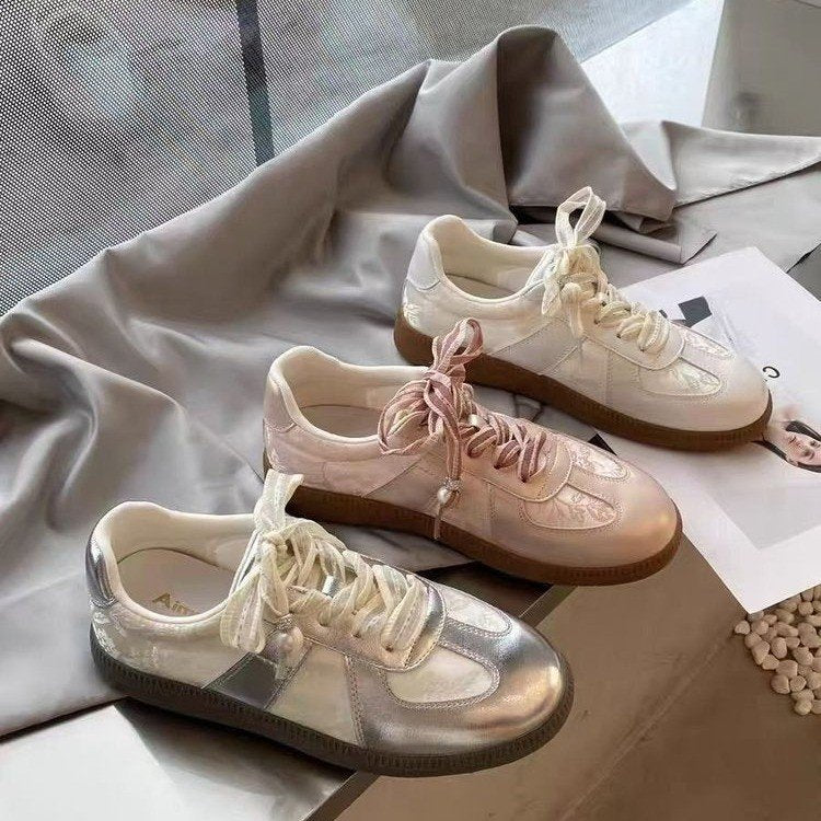 Damen Sneaker Modisch Floralmuster Schnürsenkel