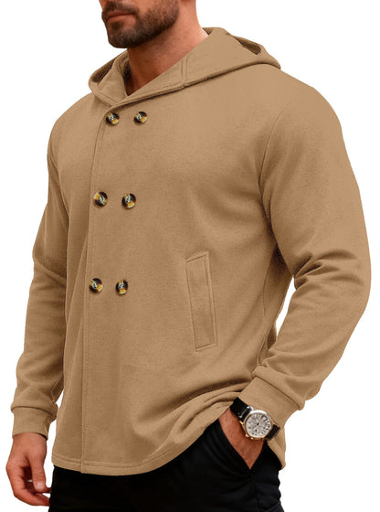 Herren Kapuzensweater Doppelter Knopfverschluss Taschen Modern