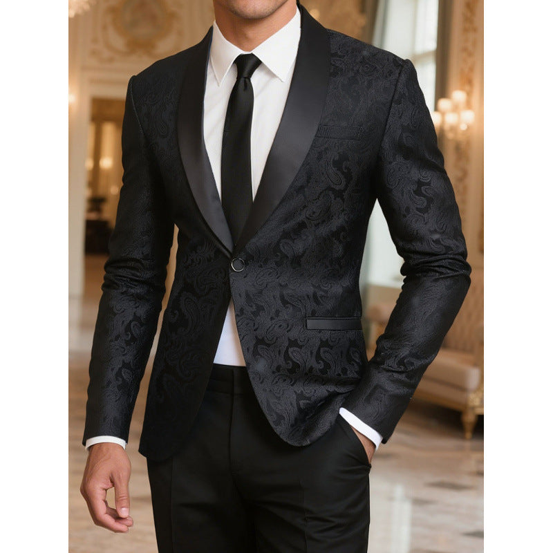 Herren Smoking Blazer Satin schwarz mit Muster Elegant - BerlinGlamour