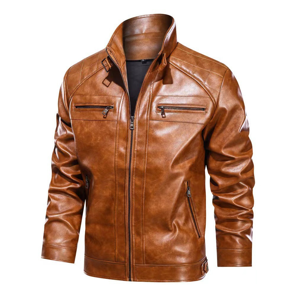 Herren Lederjacke Elegant Asymmetrisch Mit Taschen Schwarz