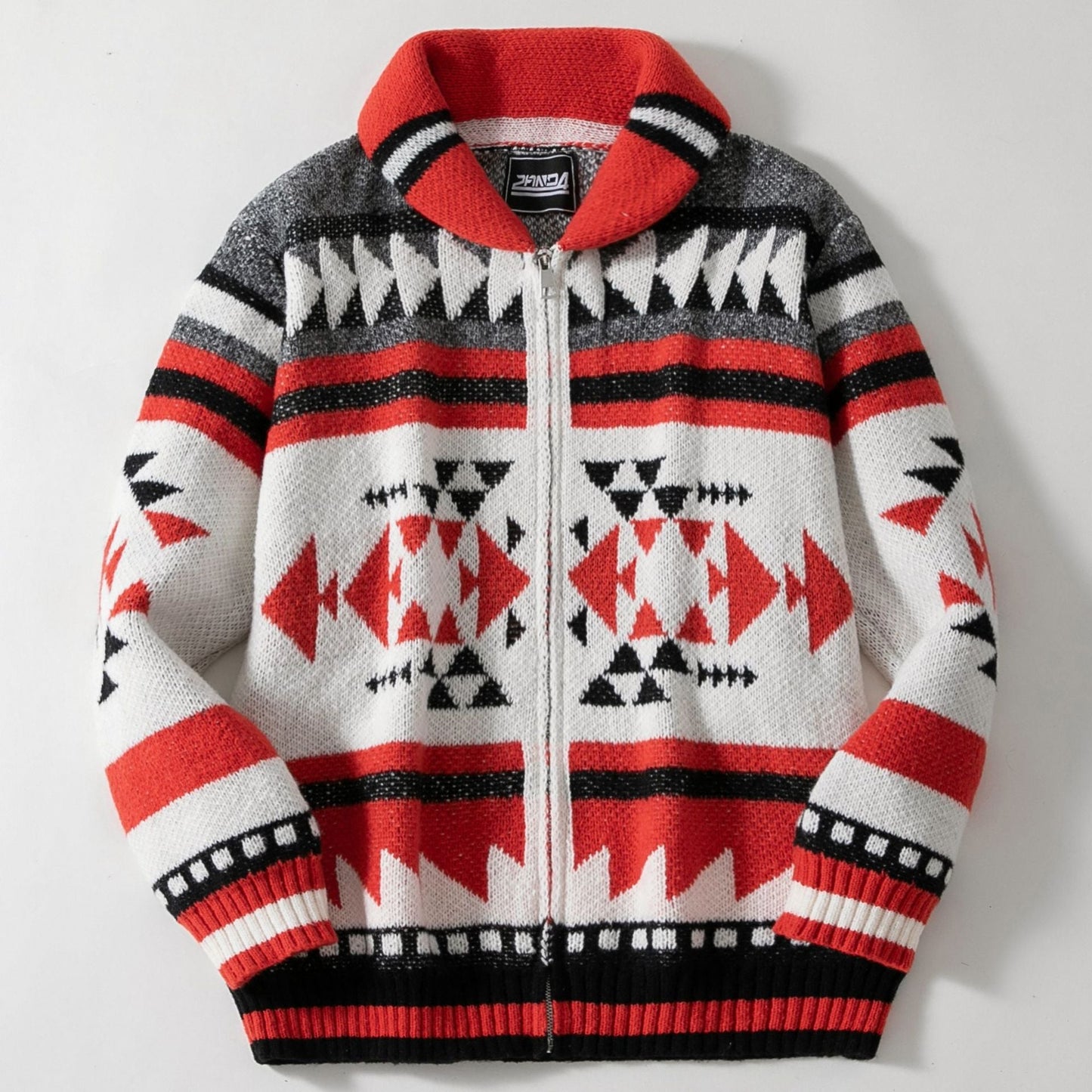 Herren Strickjacke Geometrisch Hochkragen Pullover Modern - BerlinGlamour