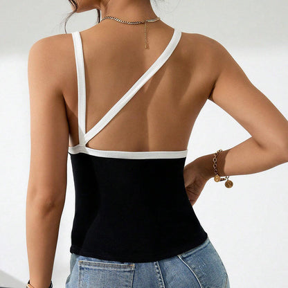 Damen Top Ärmellos Elegant Kontrast Design Sommer