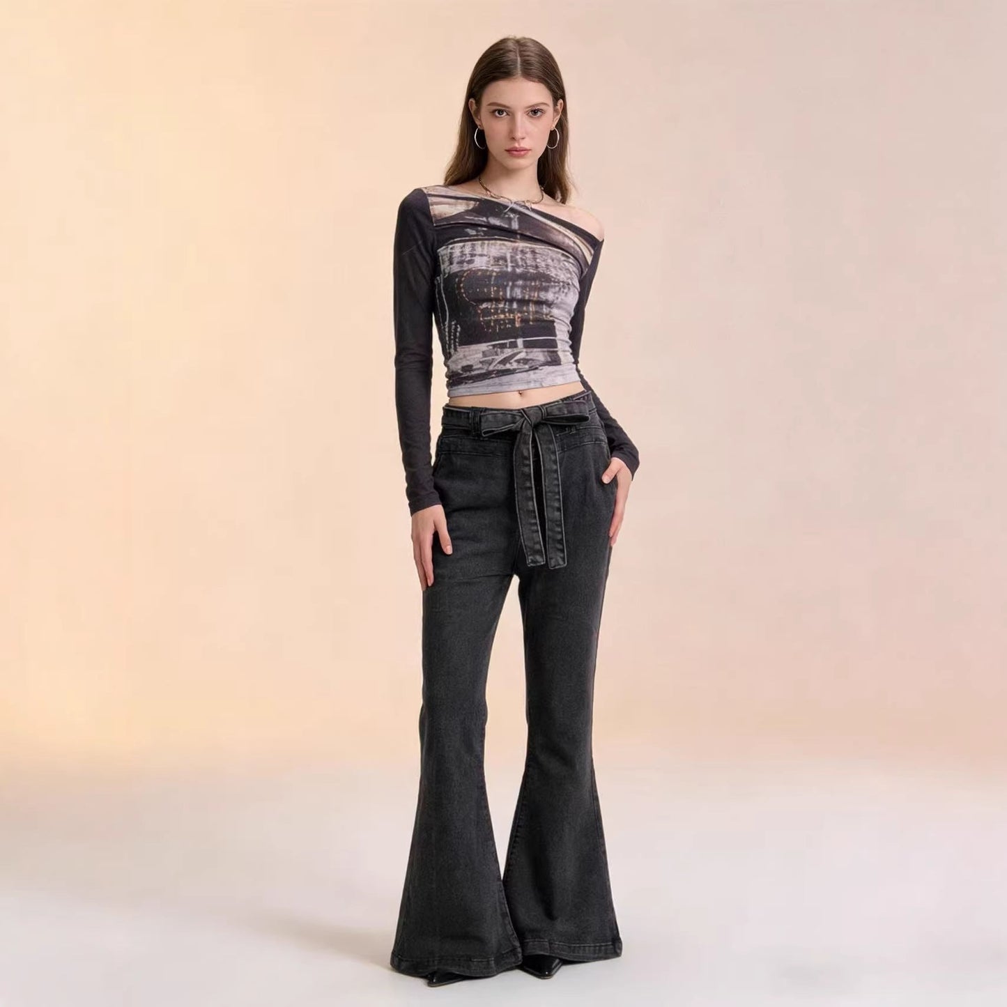 Damen Jeans Hoher Bund Stretch Flared Bequem - BerlinGlamour