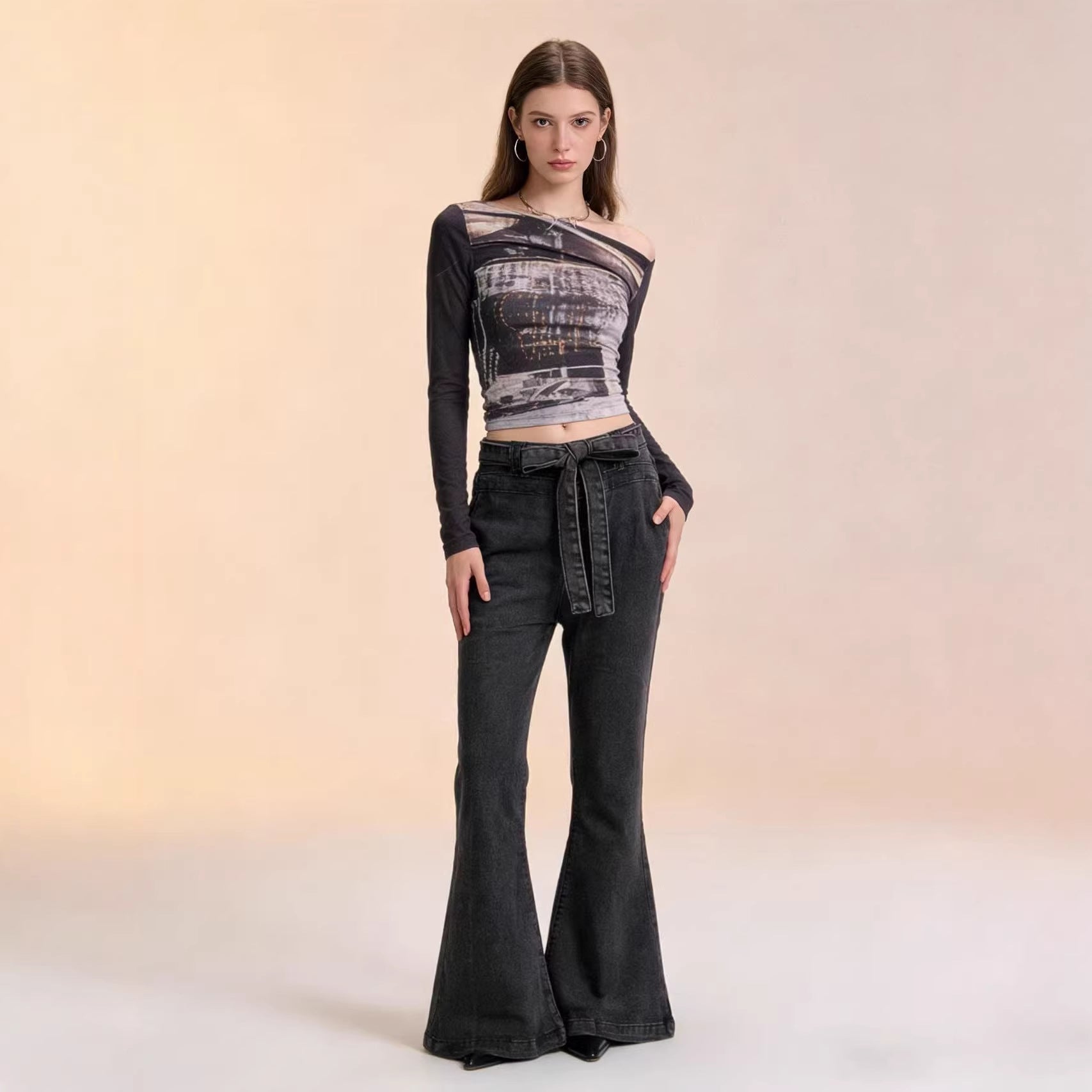 Damen Jeans Hoher Bund Stretch Flared Bequem - BerlinGlamour